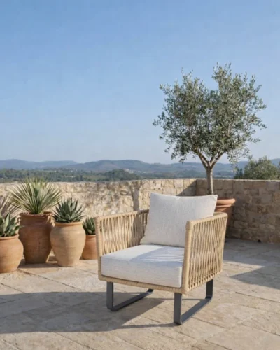 Sillón de cuerda y aluminio para exterior