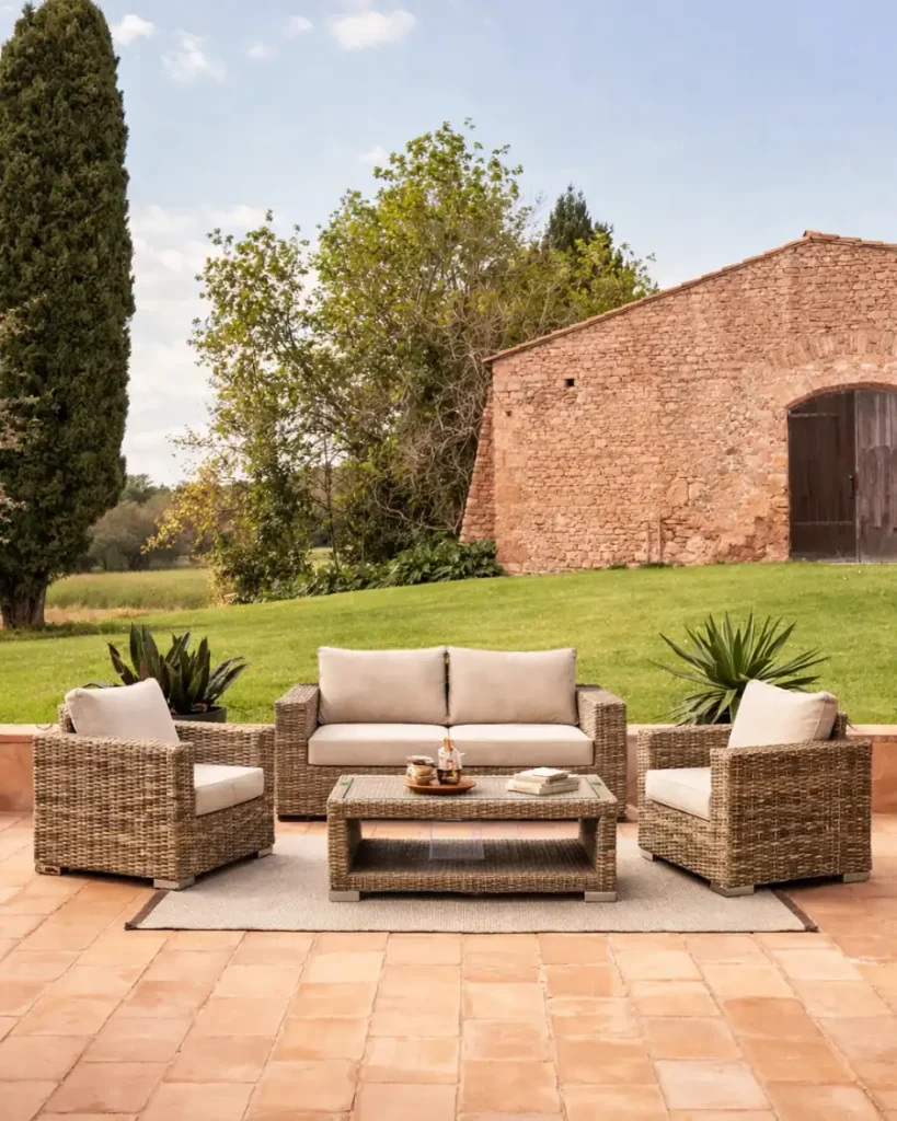 Mesa de centro de ratan sintetico con cristal