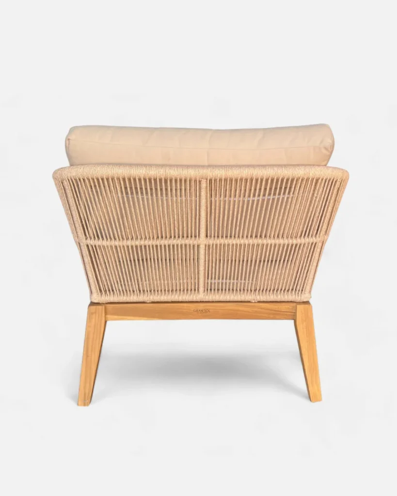 Sillon de madera teca y fibra sintética beige