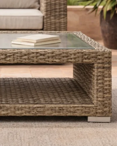 Mesa de centro de ratan sintetico con cristal