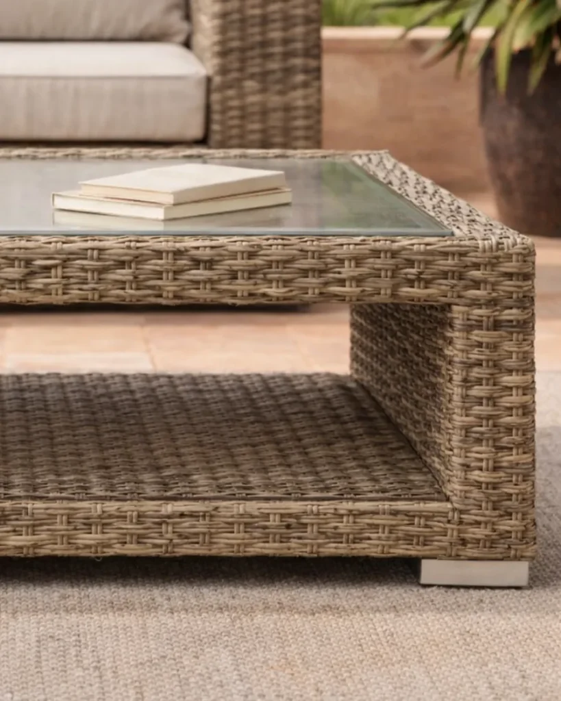 Mesa de centro de ratan sintetico con cristal