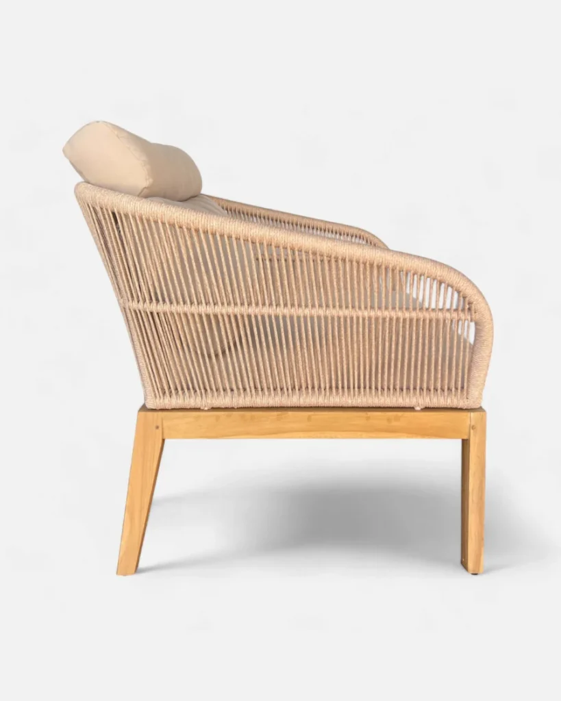 Sillon de madera teca y fibra sintética beige