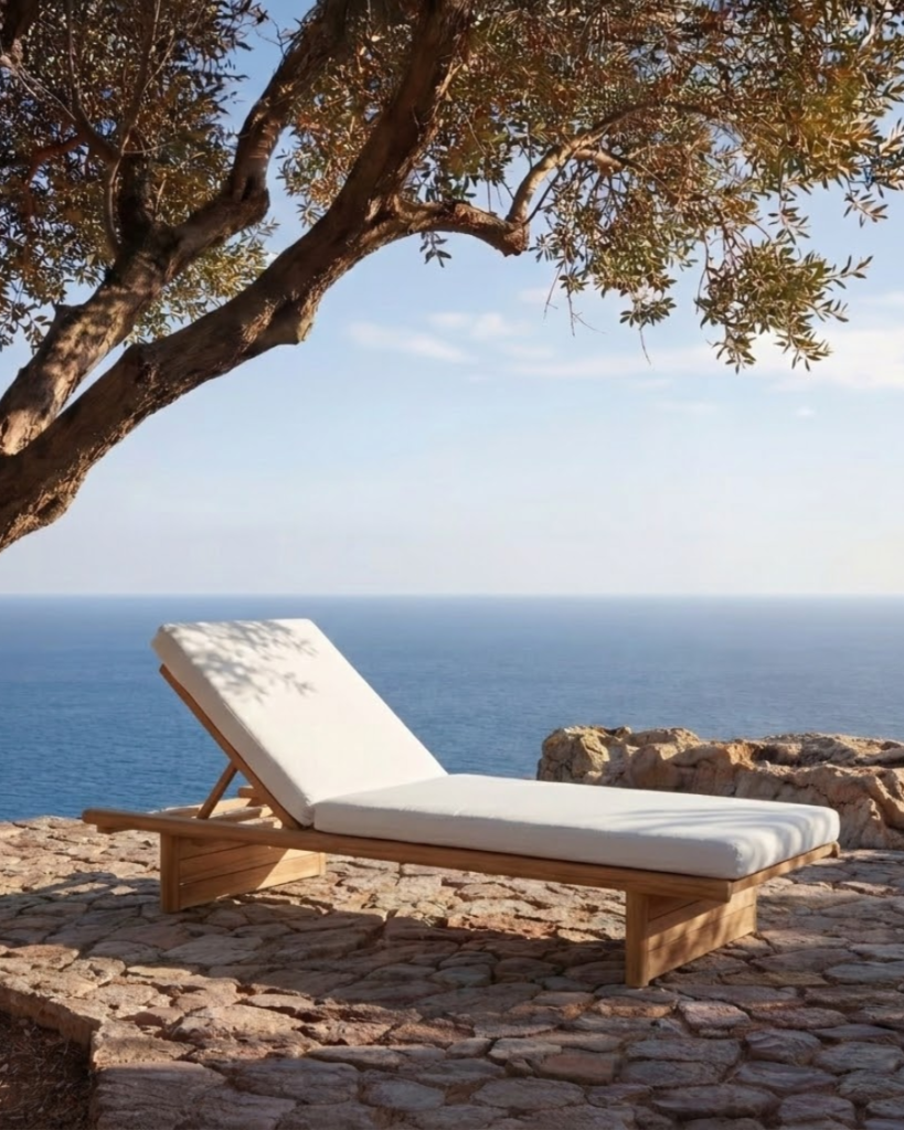 Tumbona de madera de teca para jardín y piscina