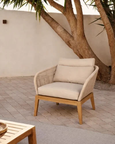 Sillon de madera teca y fibra sintética beige