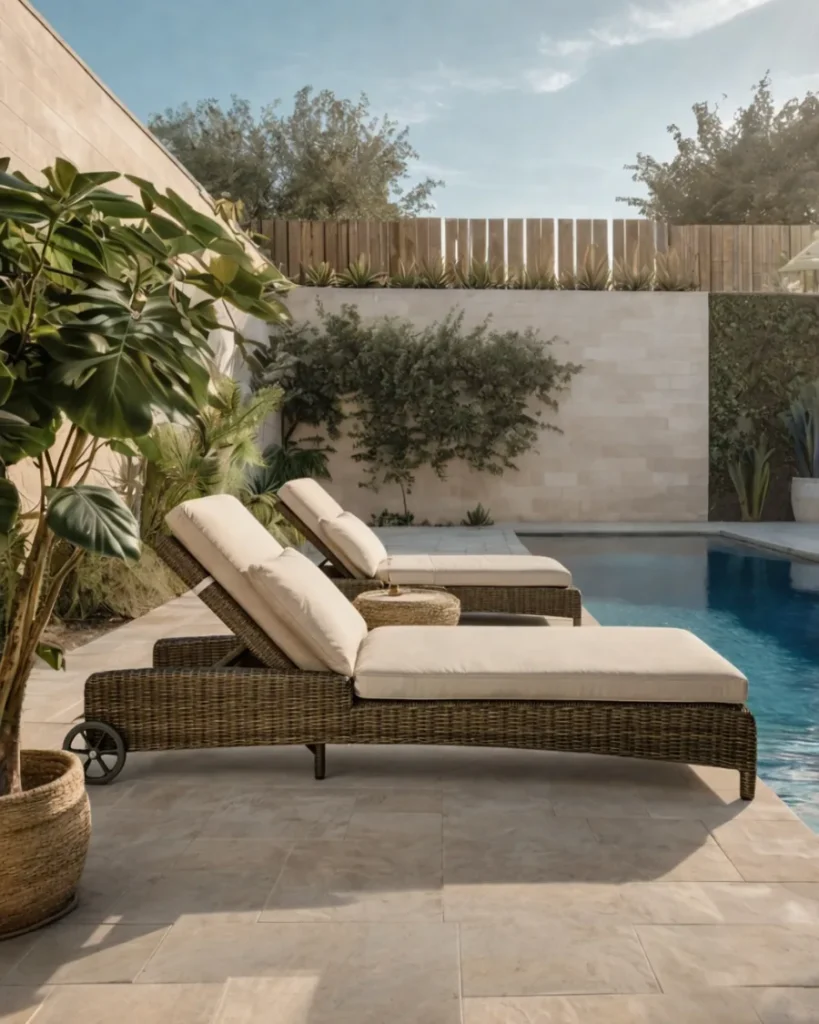 Tumbona para piscina y jardin de ratan con ruedas