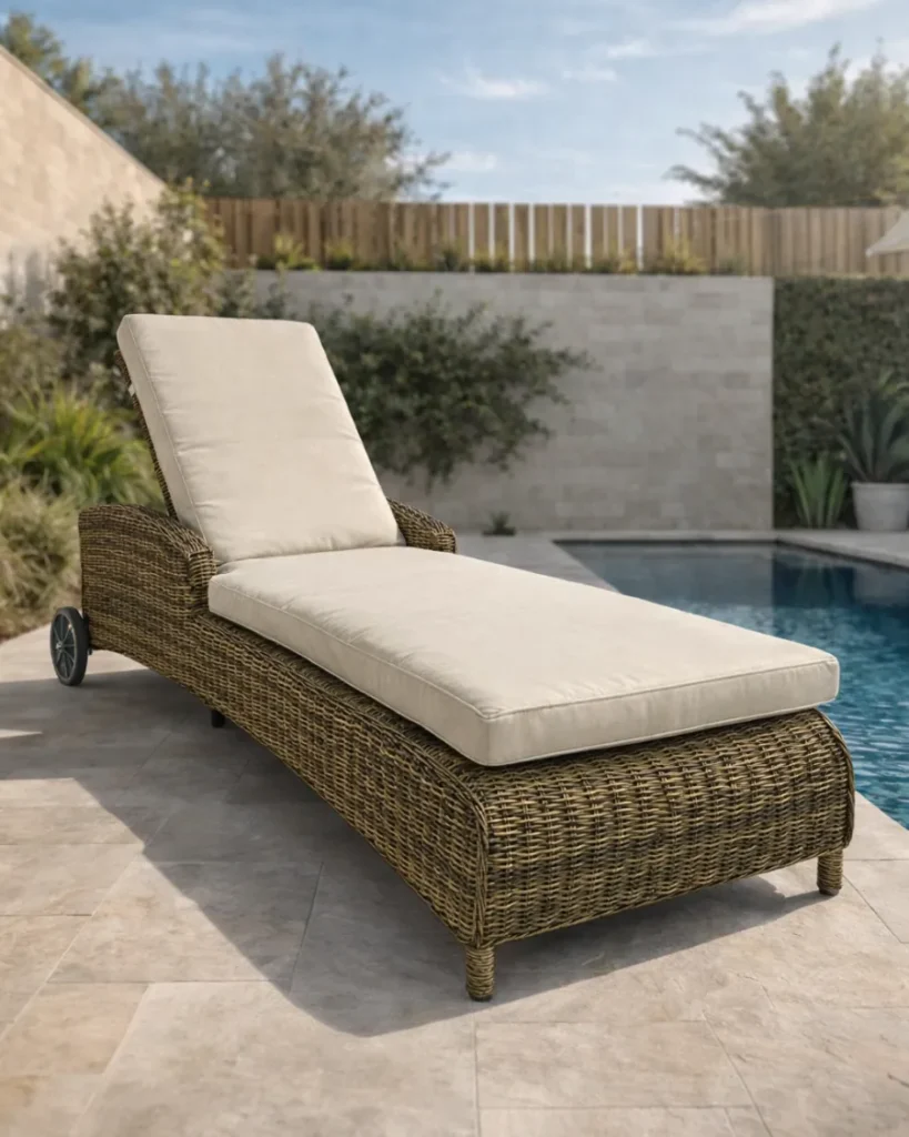 Tumbona para piscina y jardin de ratan con ruedas