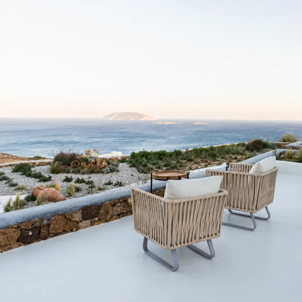 Sillón exterior de cuerda y aluminio, trenzado sintético beige