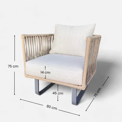 Sillón de cuerda y aluminio para exterior