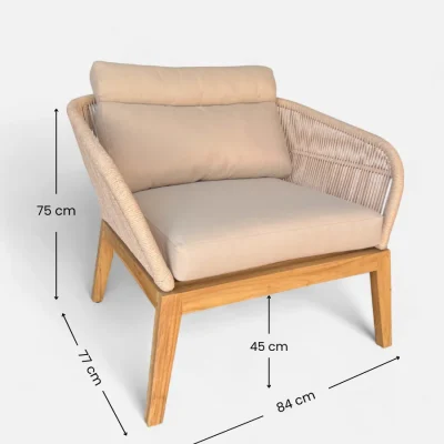 Sillon de madera teca y fibra sintética beige