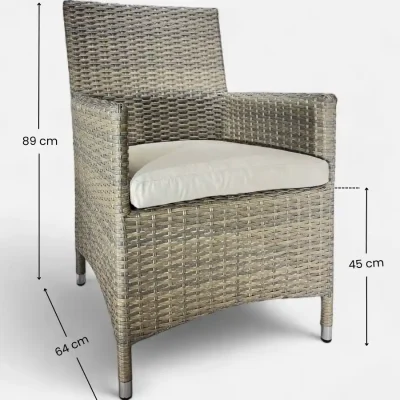 medidas Silla de ratan sintetico con apoyabrazos y cojín